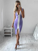 Deep V-neck Split Front Midi Dresses