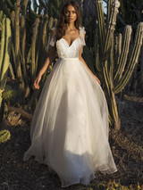 Lacy Bow-embellished Spaghetti-neck Evening Dress