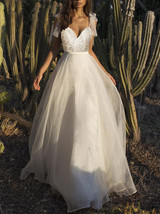 Lacy Bow-embellished Spaghetti-neck Evening Dress