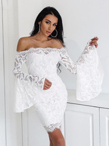 Sexy Lace Flared Sleeves Bodycon Off-the-shoulder Midi Dress