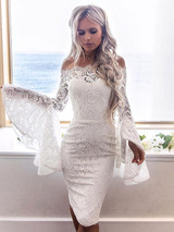 Sexy Lace Flared Sleeves Bodycon Off-the-shoulder Midi Dress