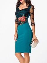 Casual Sweet Heart Patchwork Hollow Out Split Evening Dress
