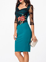 Casual Sweet Heart Patchwork Hollow Out Split Evening Dress