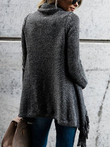 Tassel Asymmetrical Hem Shawl Speckled Fringe Cardigan