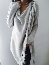 Tassel Asymmetrical Hem Shawl Speckled Fringe Cardigan