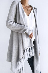 Tassel Asymmetrical Hem Shawl Speckled Fringe Cardigan