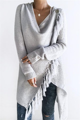 Tassel Asymmetrical Hem Shawl Speckled Fringe Cardigan