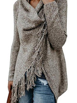 Tassel Asymmetrical Hem Shawl Speckled Fringe Cardigan