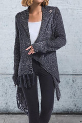 Tassel Asymmetrical Hem Shawl Speckled Fringe Cardigan