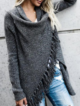 Tassel Asymmetrical Hem Shawl Speckled Fringe Cardigan