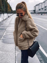 Elegant Faux Fur Coat Women Autumn Winter Warm Soft Zipper Fur Jacket Female Plush Overcoat Pocket Casual Teddy Outwear