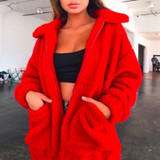 Elegant Faux Fur Coat Women Autumn Winter Warm Soft Zipper Fur Jacket Female Plush Overcoat Pocket Casual Teddy Outwear