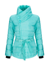 High Neck Bowknot Asymmetric Hem Plain Padded Coat