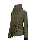 High Neck Bowknot Asymmetric Hem Plain Padded Coat