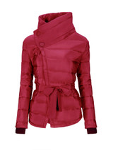 High Neck Bowknot Asymmetric Hem Plain Padded Coat