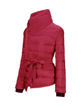 High Neck Bowknot Asymmetric Hem Plain Padded Coat