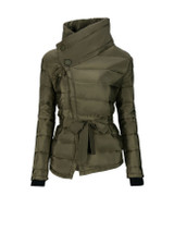 High Neck Bowknot Asymmetric Hem Plain Padded Coat