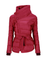 High Neck Bowknot Asymmetric Hem Plain Padded Coat