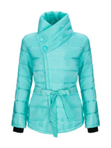 High Neck Bowknot Asymmetric Hem Plain Padded Coat