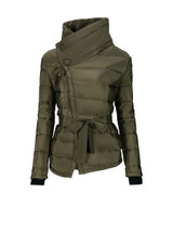High Neck Bowknot Asymmetric Hem Plain Padded Coat