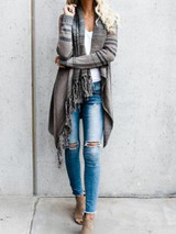 Single Button Tassel Asymmetrical Hem Shawl Cardigan