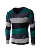 Casual Striped Men's V Neck Long Sleeve T-Shirt