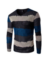 Casual Striped Men's V Neck Long Sleeve T-Shirt