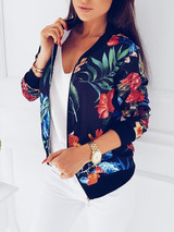 Casual Retro Floral Print Zipper Up Autumn Spring Outwear Coat Jacket