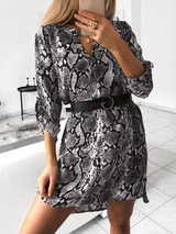 V-neck Long Sleeves Printed Shirt Mini Dresses