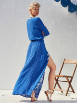 Pretty Embroidery V-Neck Long Sleeves Maxi Dress
