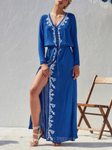 Pretty Embroidery V-Neck Long Sleeves Maxi Dress