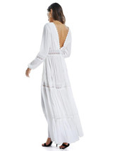 V-neck Hollow Long Sleeves  Maxi Dress