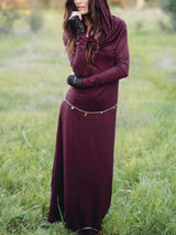 Hooded Long Sleeves Solid Maxi Dress
