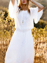 Hollow Long Sleeves V-neck Maxi Dress