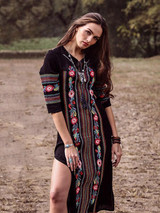 Bohemia Embroidery V-Neck Long Sleeve Side Split Maxi Beach Dress