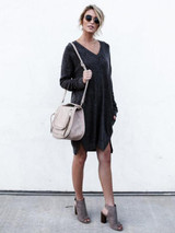 Solid Color V-neck Sweater Dress