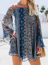 Off-the-shoulder Floral Long Sleeves Mini Dress