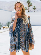Off-the-shoulder Floral Long Sleeves Mini Dress