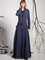 Hooded Long Sleeves Belted Maxi Dress