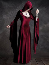 Flared Long Sleeves Hooded Maxi Dress