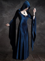 Flared Long Sleeves Hooded Maxi Dress