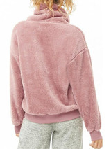 Pink Patchwork Drawstring High Neck Casual Sweatshirt