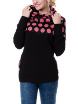 Red Polka Dot Pockets Band Collar Long Sleeve Casual Maternity Sweatshirt