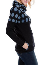 Blue Polka Dot Pockets Band Collar Long Sleeve Casual Maternity Sweatshirt