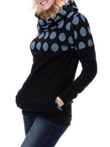 Blue Polka Dot Pockets Band Collar Long Sleeve Casual Maternity Sweatshirt