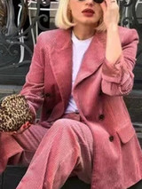 Pink Buttons Tailored Collar Long Sleeve Office Worker/Daily Suit