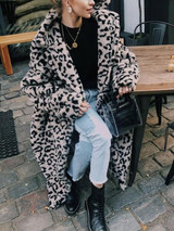 New Khaki Leopard Print Turndown Collar Long Sleeve Oversize Coat New Khaki Leopard Print Turndown Collar Long Sleeve Oversize Coat