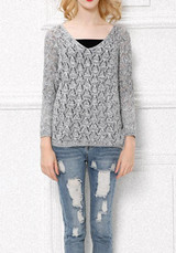 New Grey V-neck Dolman Sleeve Oversize Fashion Pullover Sweater New Grey V-neck Dolman Sleeve Oversize Fashion Pullover Sweater