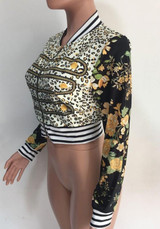 New Yellow-Black Leopard Print Zipper Band Collar Long Sleeve Fashion Coat New Yellow-Black Leopard Print Zipper Band Collar Long Sleeve Fashion Coat