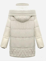 New Beige Patchwork Fur Pockets Single Breasted Zipper Hooded Long Sleeve Casual Coat